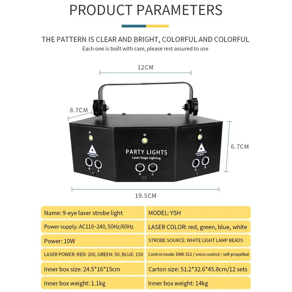 9-Eye Laser Stage Light - Professional Party & DJ Lighting